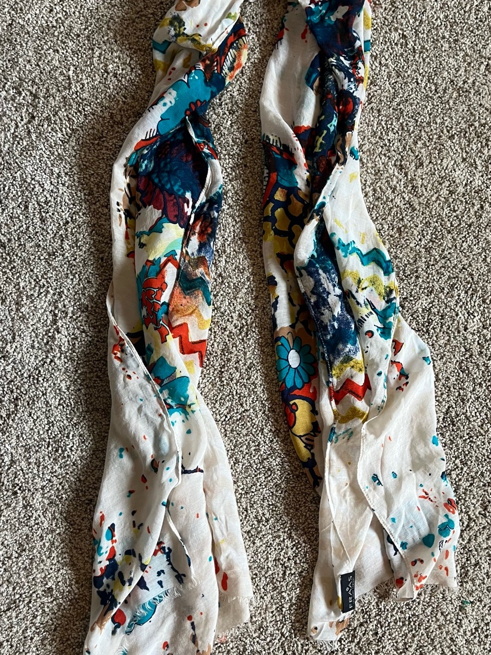 Fraas White Scarf with Multicolor Floral and Abstract Print